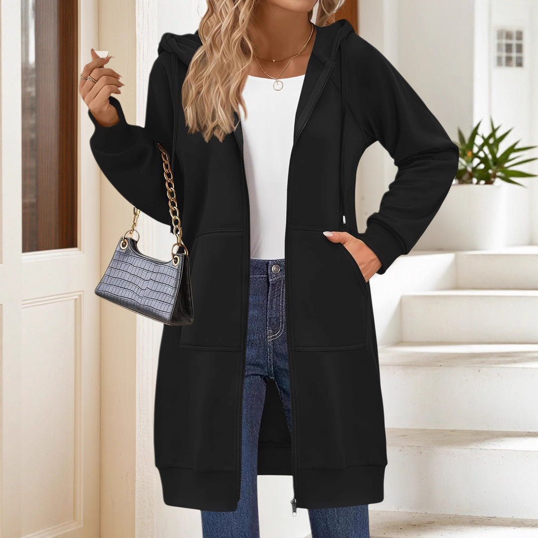 Women's Casual Long Jacket with Hood and Practical Pockets Lune London