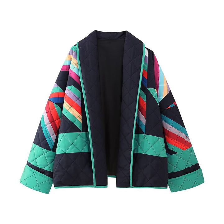Ladies striped quilted jacket with a loose fit and stylish color play Lune London