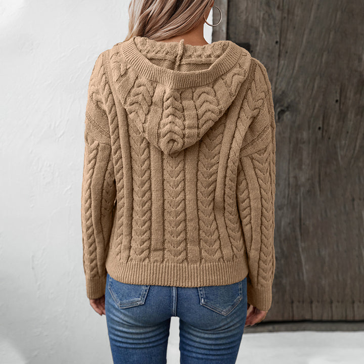 Knitted hooded sweater for women with cable pattern Lune London