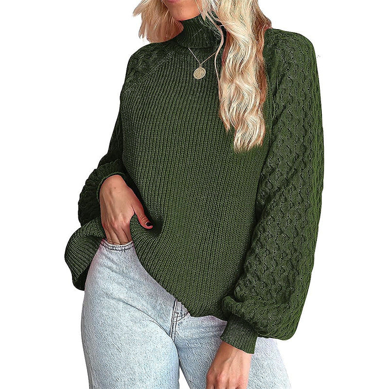 Thick knitted sweater for women with high collar and textured pattern Lune London