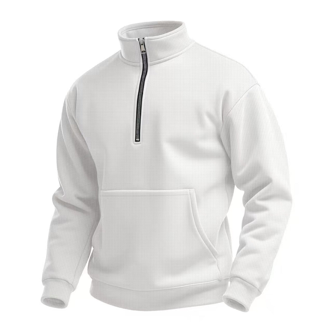 Men's fleece sweater with short zip and front pocket Lune London
