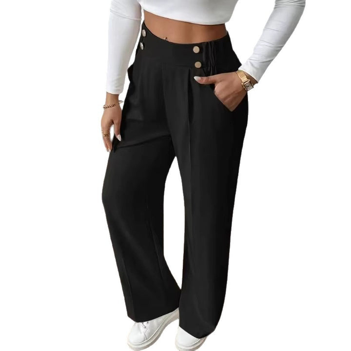 Pantalons élégants pour femmes taille haute avec des détails de boutons sur les côtés et une jambe large Chic & Stil