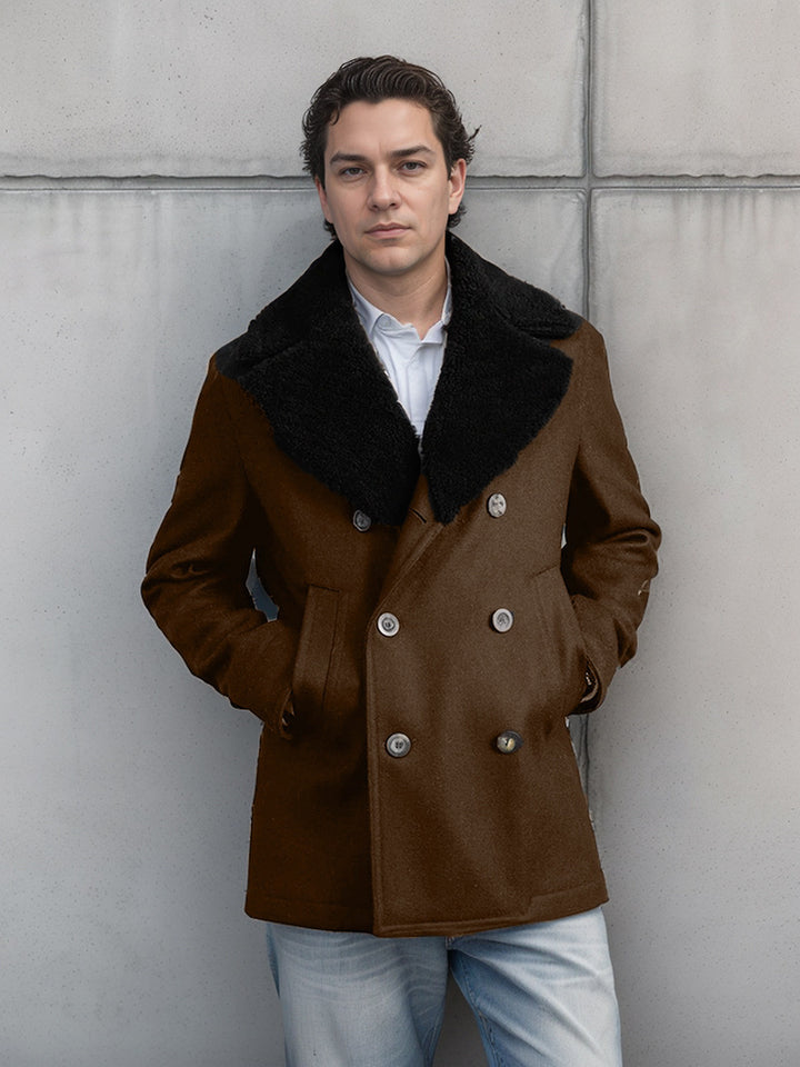 Elegant winter coat for men with wide pleated collar and practical pockets Lune London