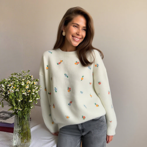 Ladies Playful Sweater with Floral Embroidery Lune London