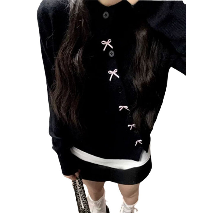 Women cozy knit cardigan with playful bow accents Lune London