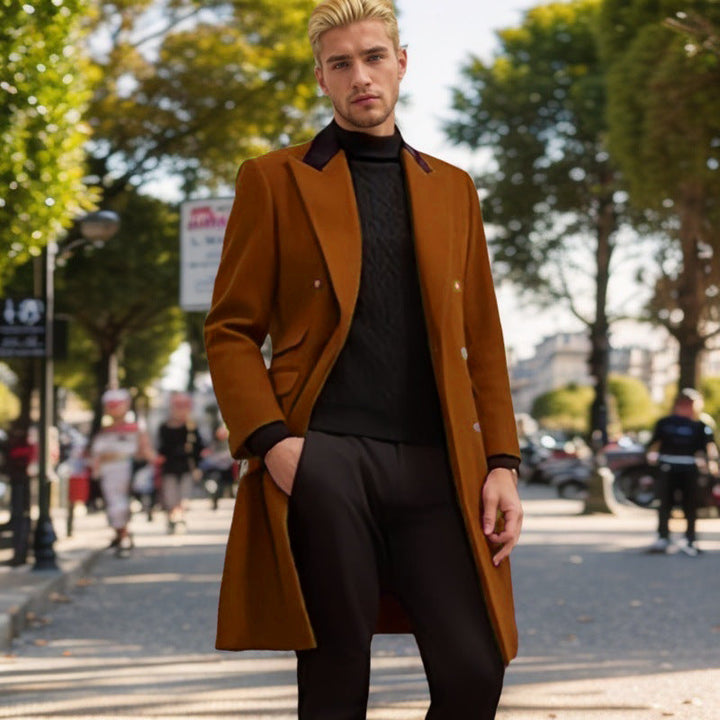 Men's Modern Urban Coat with Double Button Placket and Velvet Collar Lune London