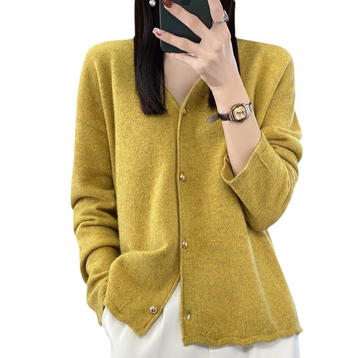 Ladies Elegant Cardigan with golden buttons and structured design Lune London