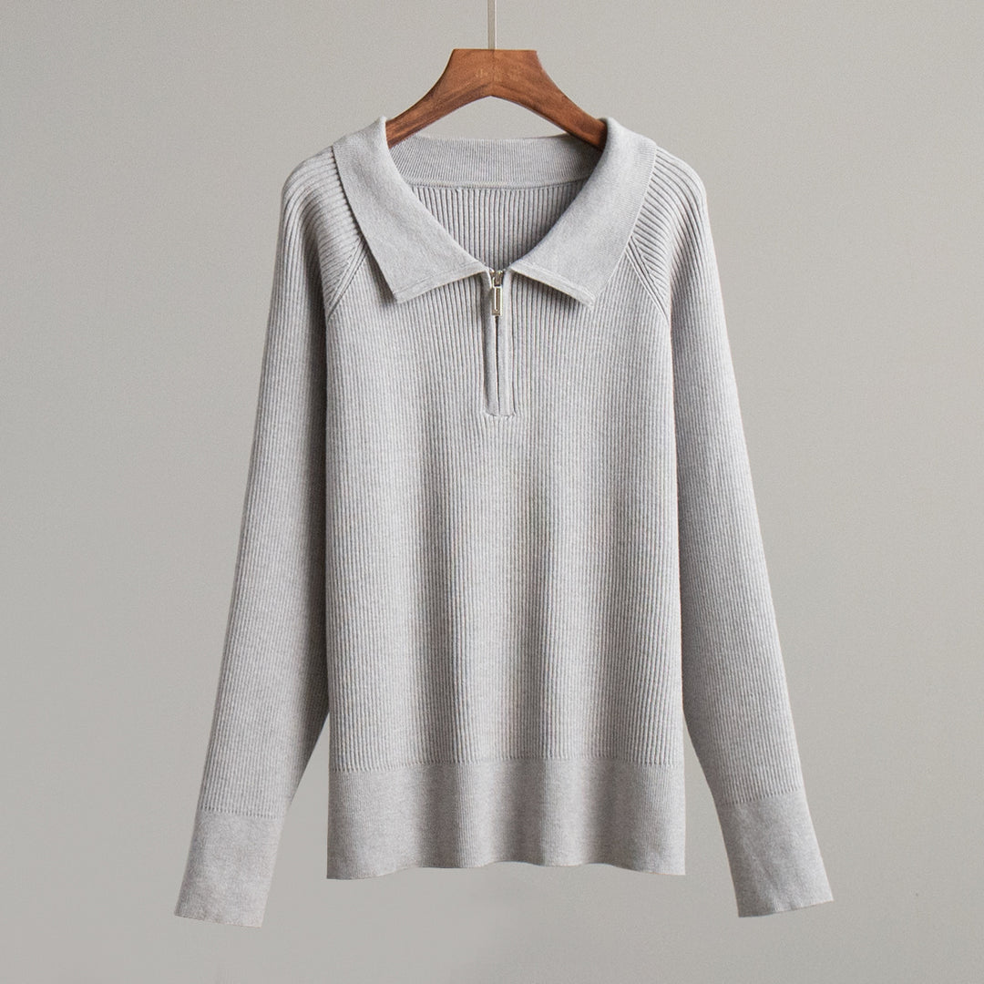 Ladies Comfortable Fine Knit Sweater with Kangaroo Pocket and Collar Lune London