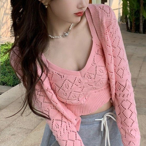 Knitted tank top for women with air points and matching cardigan Lune London