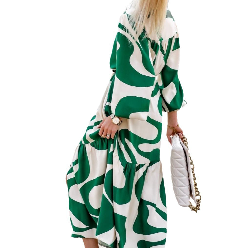 Shirt dress for women with graphic pattern and waist belt Chic & Stil