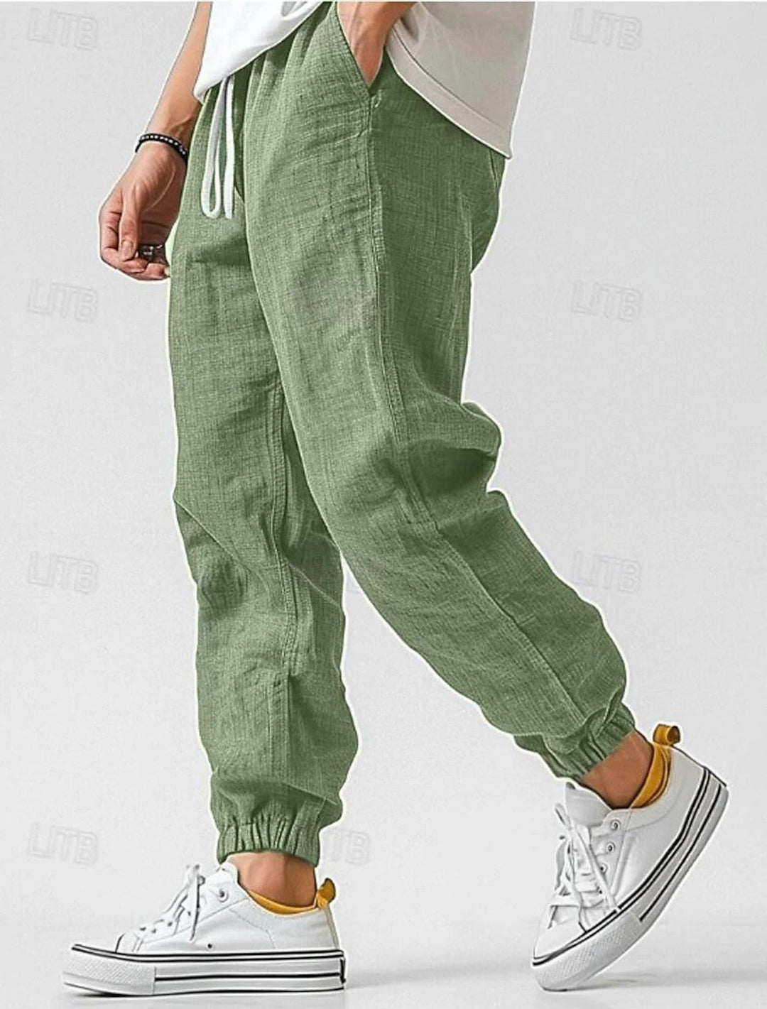 Men's Comfortable Linen Pants with Elastic Waistband and Side Pockets Lune London