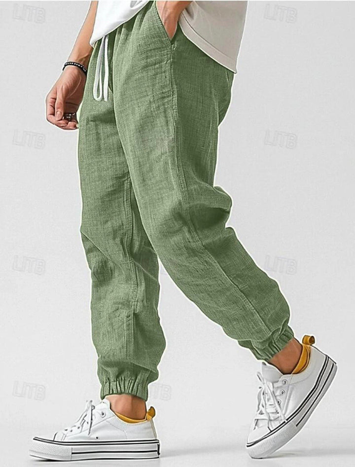 Men's Comfortable Linen Pants with Elastic Waistband and Side Pockets Lune London