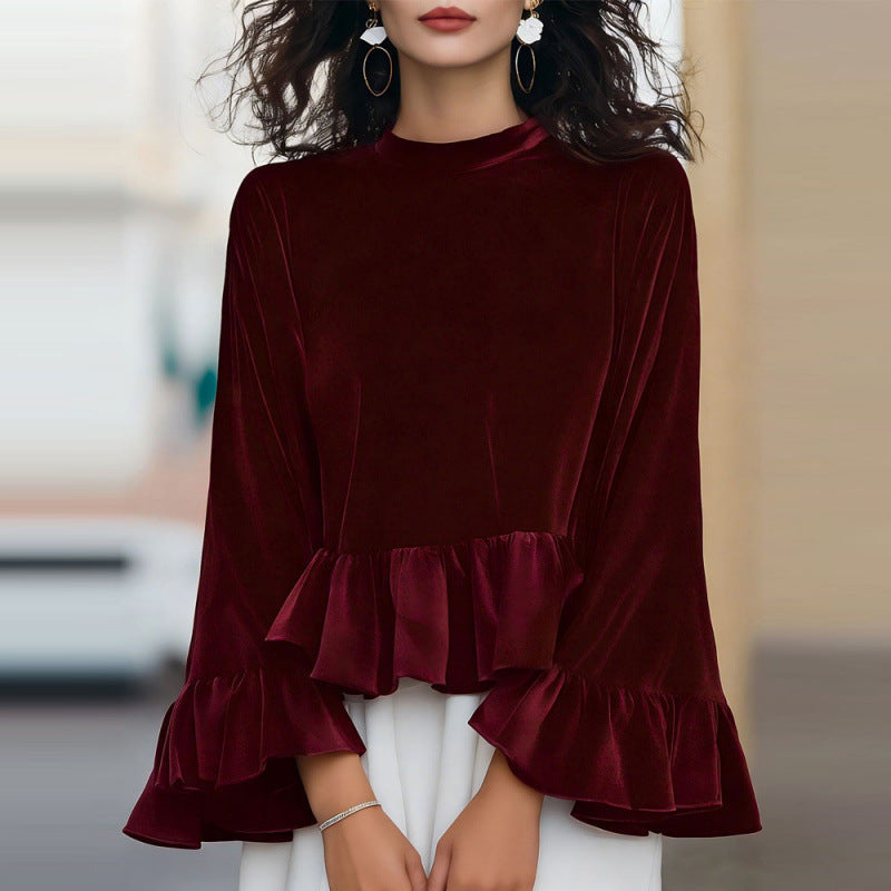 Women's Flowing Top with Ruffle Details and Long Sleeves Lune London