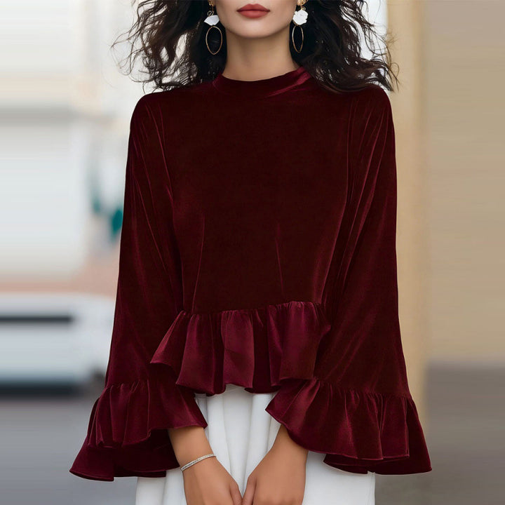 Women's Flowing Top with Ruffle Details and Long Sleeves Lune London