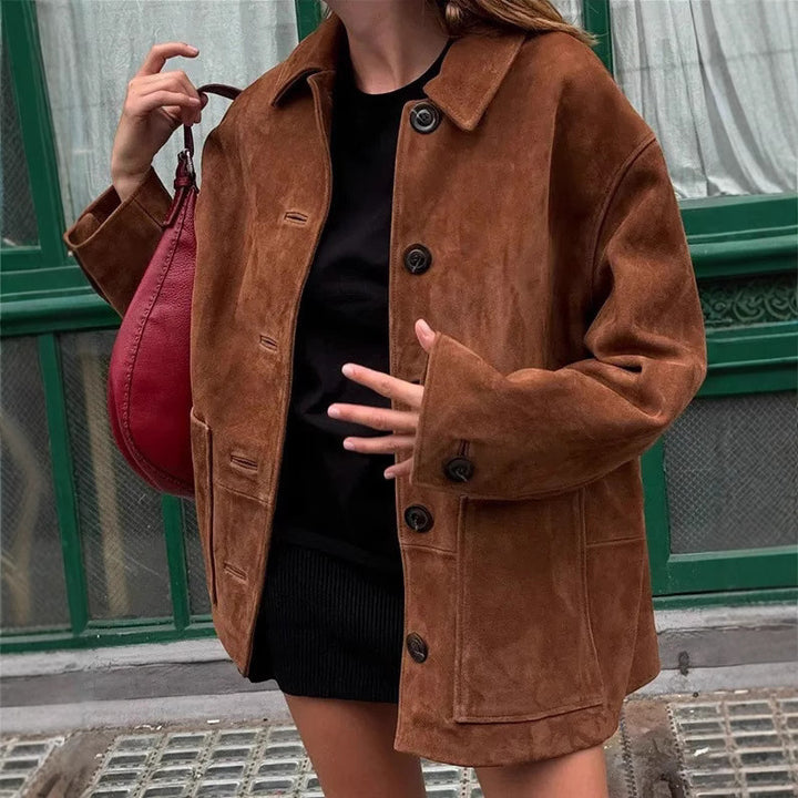 Lady Suede Jacket with Modern Cut and Practical Pockets Lune London