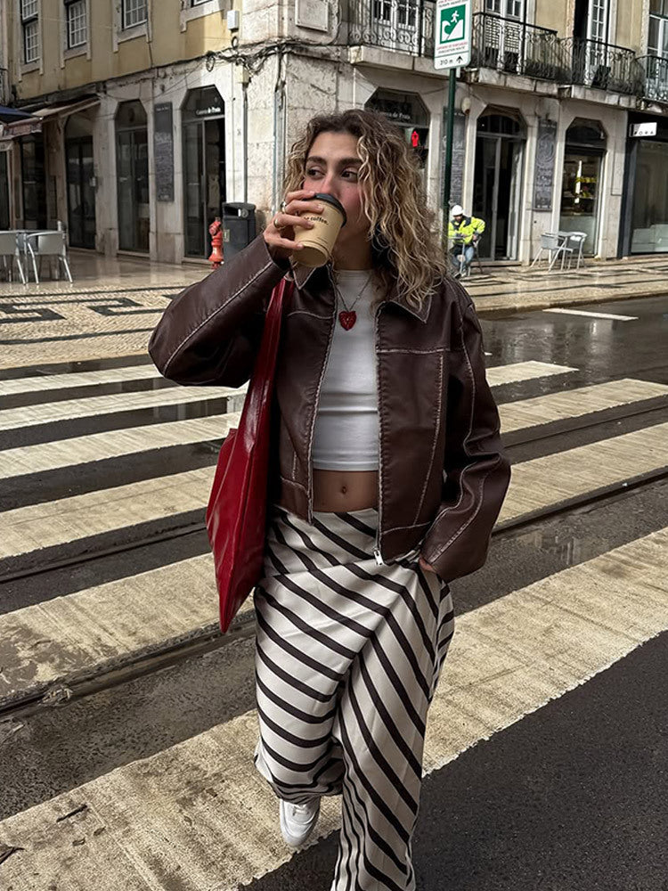 Cropped faux leather jacket for women with fine seams and a loose fit Lune London