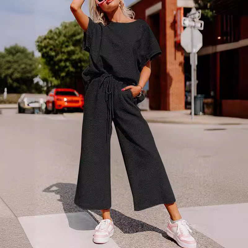 Casual jumpsuit set for ladies in soft material with elastic waist and wide legs Lune London