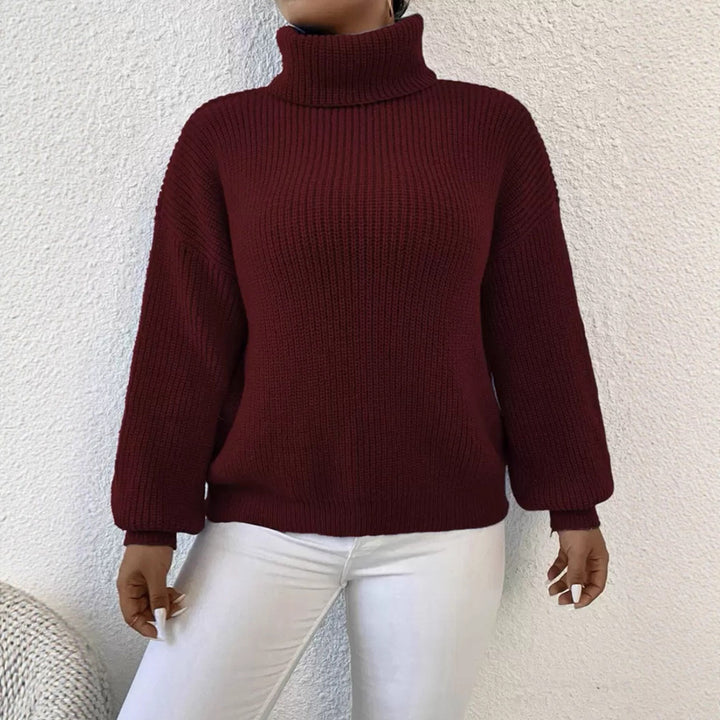 Ladies Comfortable Chunky Sweater with Turtleneck and Textured Knit Chic and Style