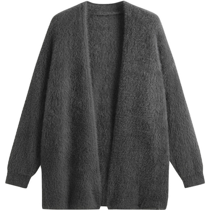 Ladies oversized cardigan in soft fleece with open cut Lune London