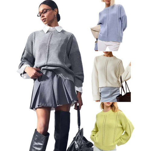 Casual knitted sweater for women with a textured design and raglan shoulders Lune London