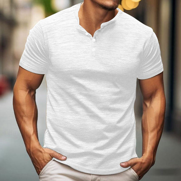 Men's Short Sleeve T-Shirt with Button Placket Lune London