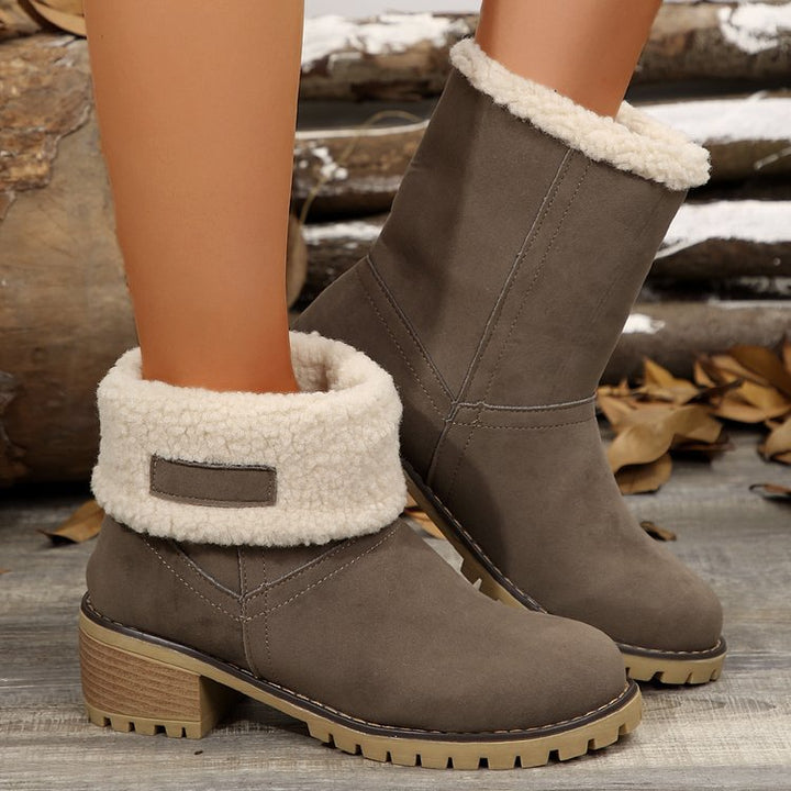 Women's warm booties with lamb fur collar Lune London