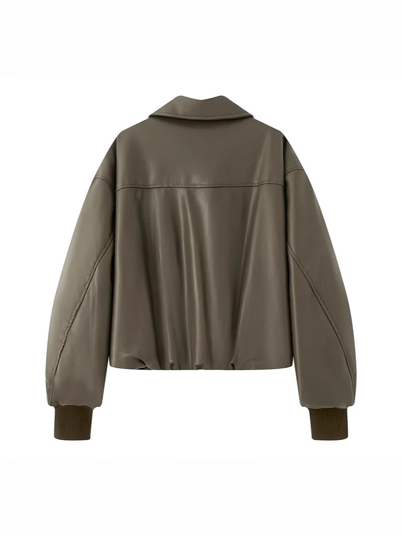 Casual faux leather jacket for women with a loose fit and practical pockets Lune London