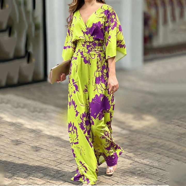 Femmes Combinaison Élégante en Design Floral avec Jambe Large Chic & Stil