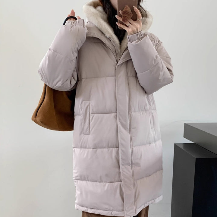 Ladies elegant winter padded parka with faux fur collar and practical pockets Lune London