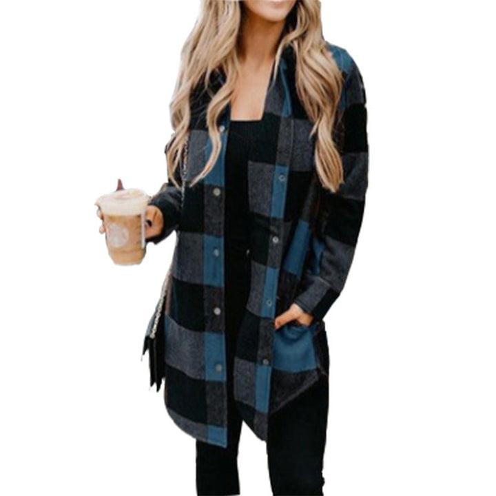 Women's Casual Long Blouse In Check Design with Button Placket Lune London