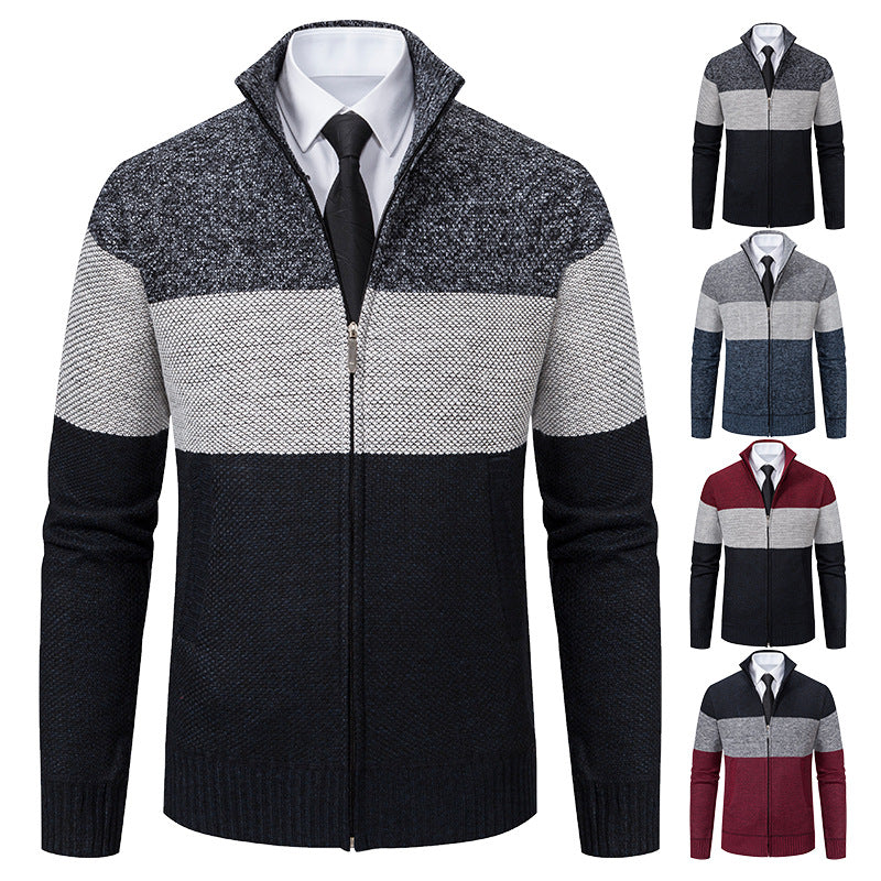 Trendy knit jacket for men with stand-up collar and modern zipper Lune London