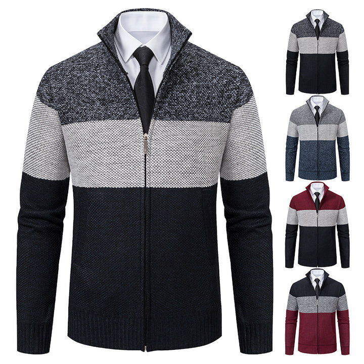 Trendy knit jacket for men with stand-up collar and modern zipper Lune London