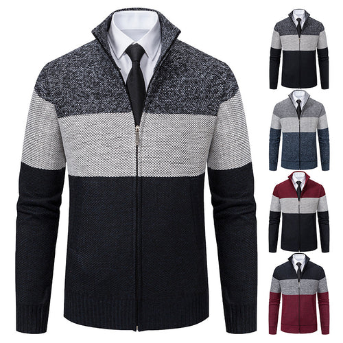 Trendy knit jacket for men with stand-up collar and modern zipper Lune London