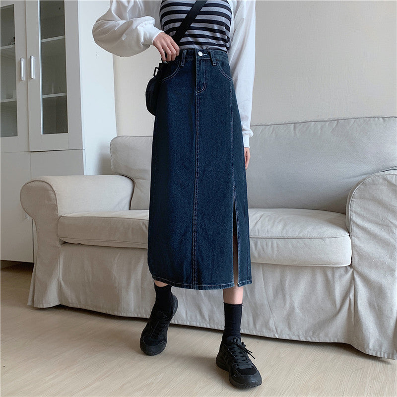 Jupe en denim longue pour femmes avec fente latérale Chic & Stil