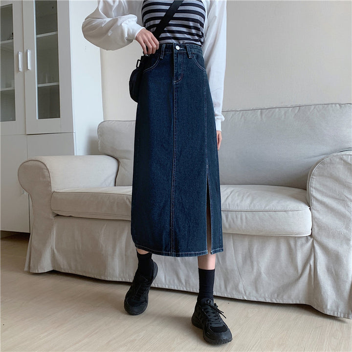 Jupe en denim longue pour femmes avec fente latérale Chic & Stil