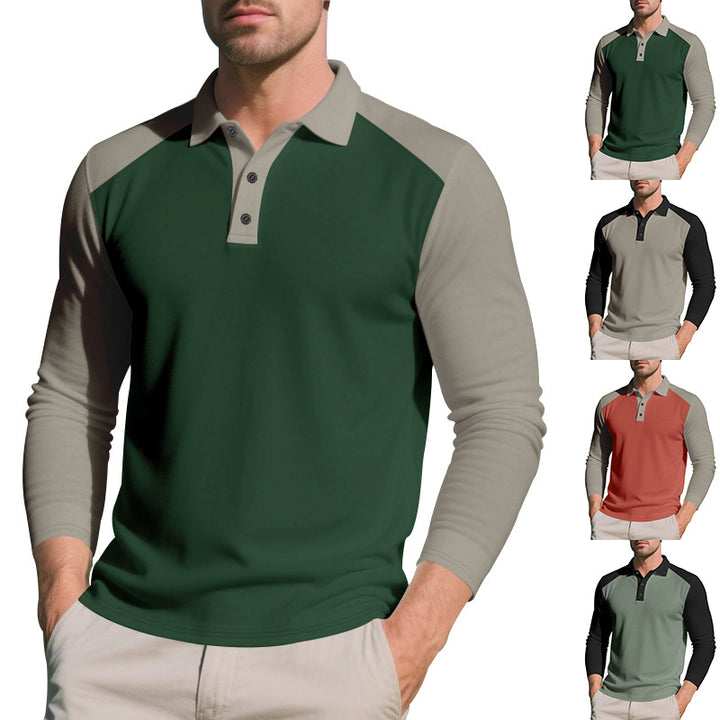 Men's long sleeve polo shirt with contrasting sleeves in breathable cotton blend Lune London