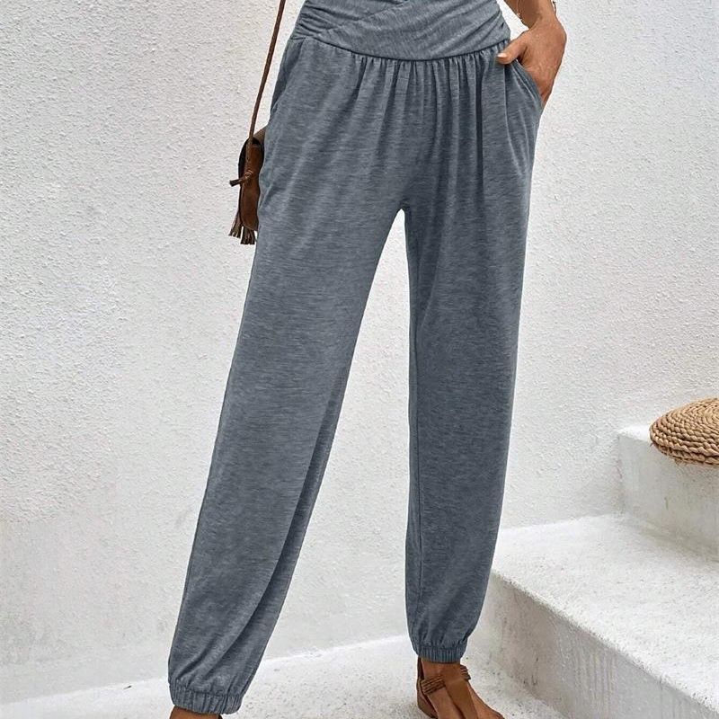 Ladies Comfortable Harem Pants with Elastic Waistband and Side Pockets Lune London