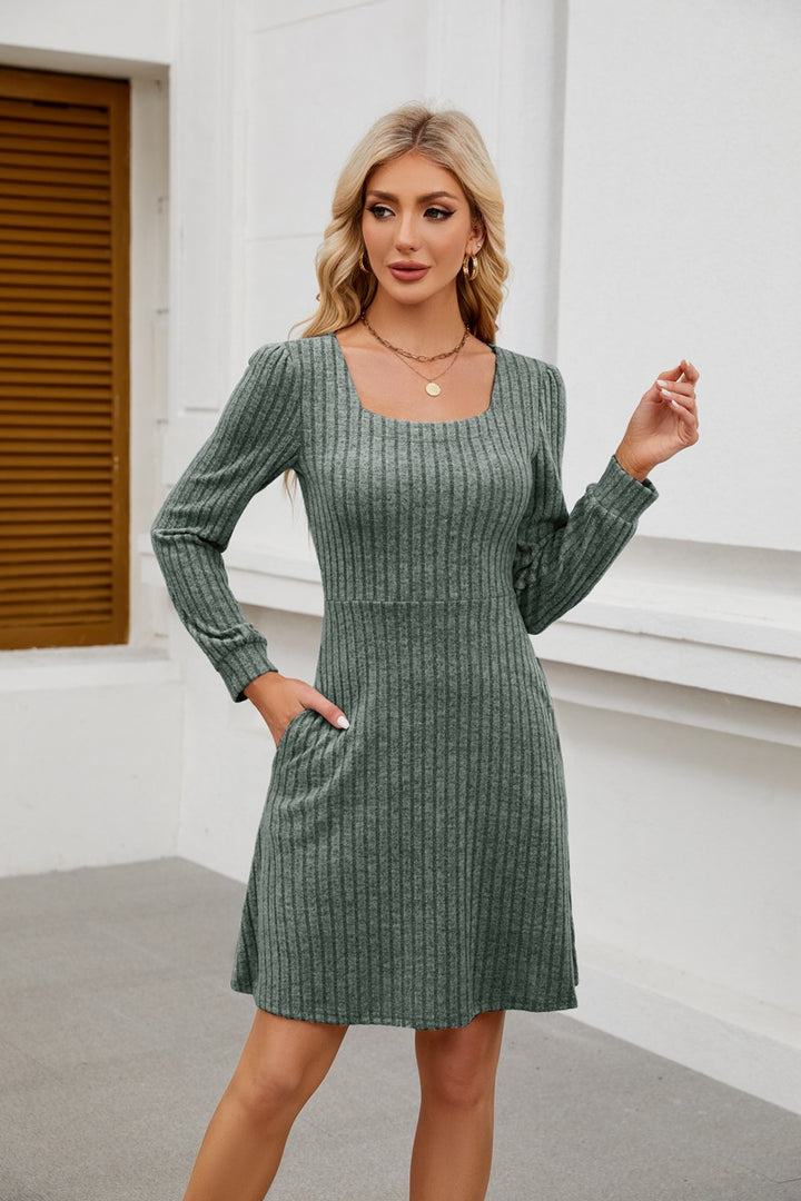 Knitted dress for women with square neckline and pockets Lune London
