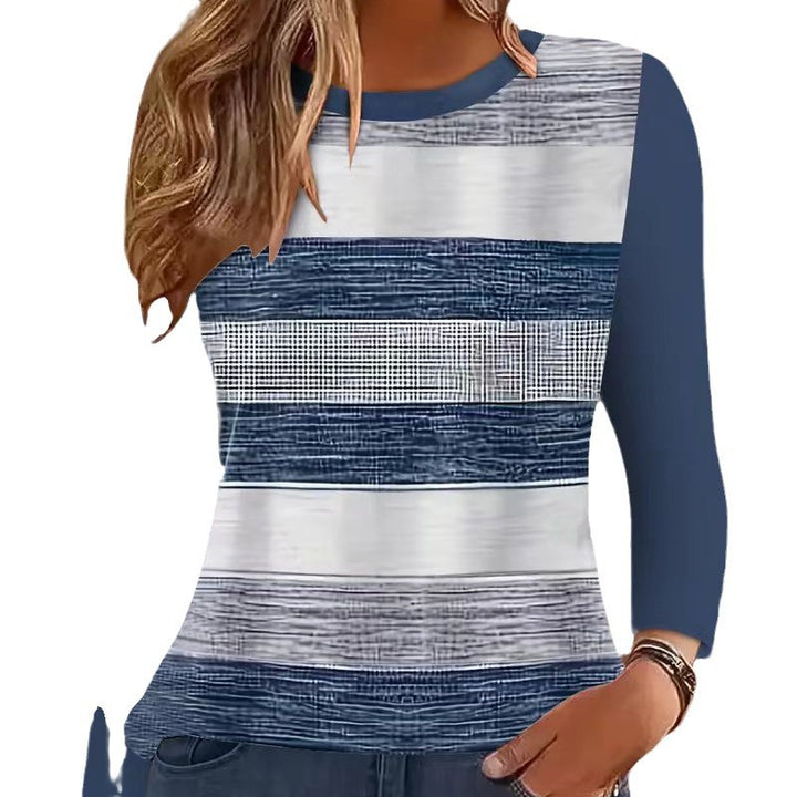 Women Casual Long Sleeve Striped T-shirt with Trendy Chic Cut and Style
