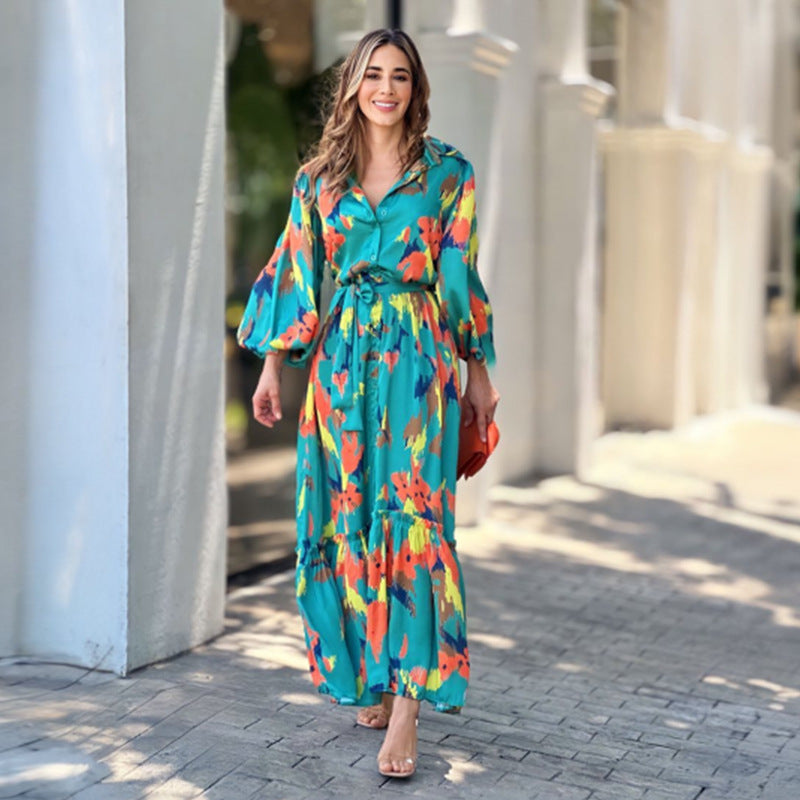 Women's maxi dress with floral effects and elegant fit