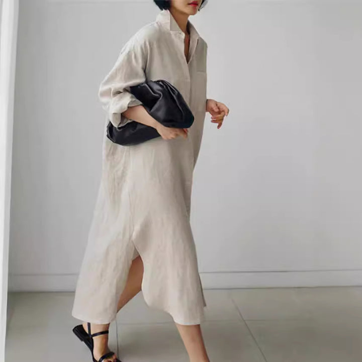 Light linen shirt dress for women with side slits Lune London