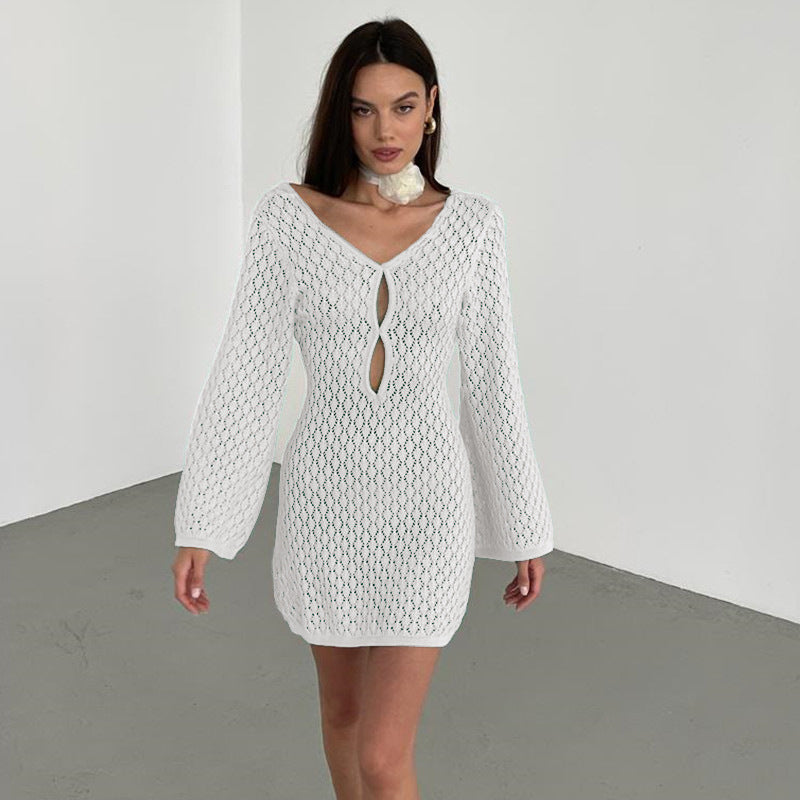 Knit dress for women with an innovative mesh design and elegant cutouts Lune London