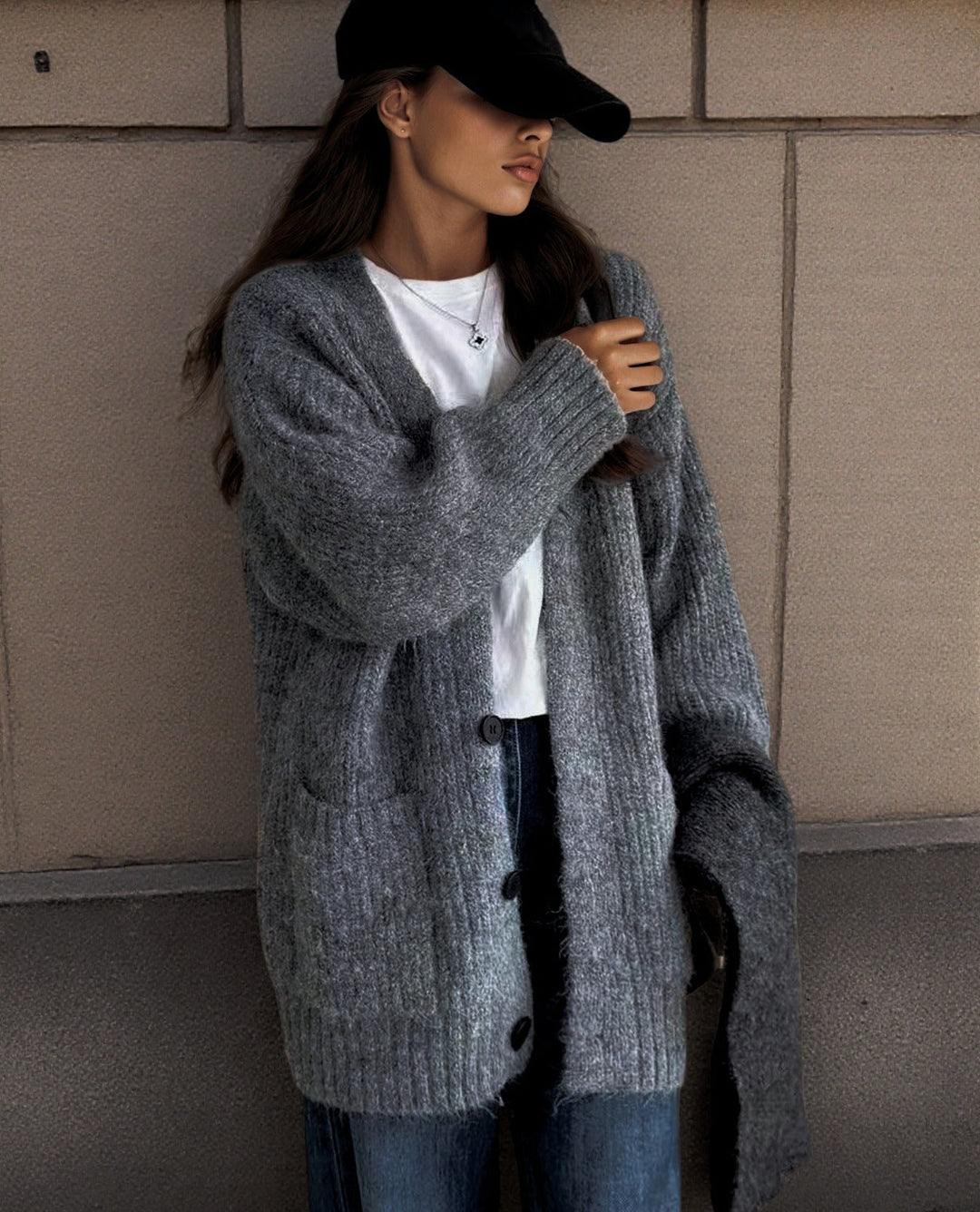 Lune London | Women's chunky knit cardigan with unique texture patterns and practical pockets