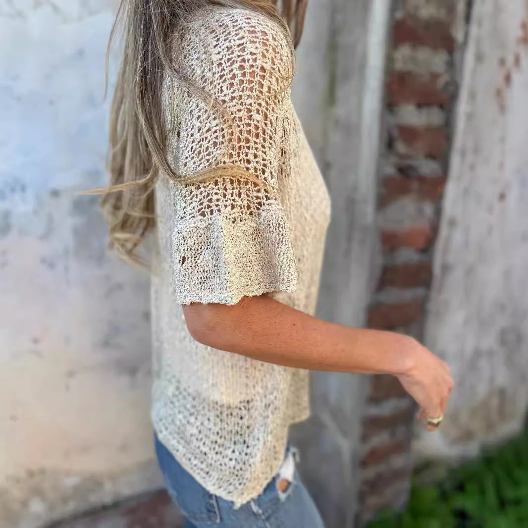 Women's knitted jacket with a casual design and a short-sleeve silhouette Lune London