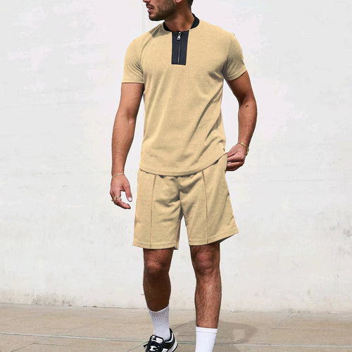 Men's short sleeve sports t-shirt with zip and jogging shorts Lune London
