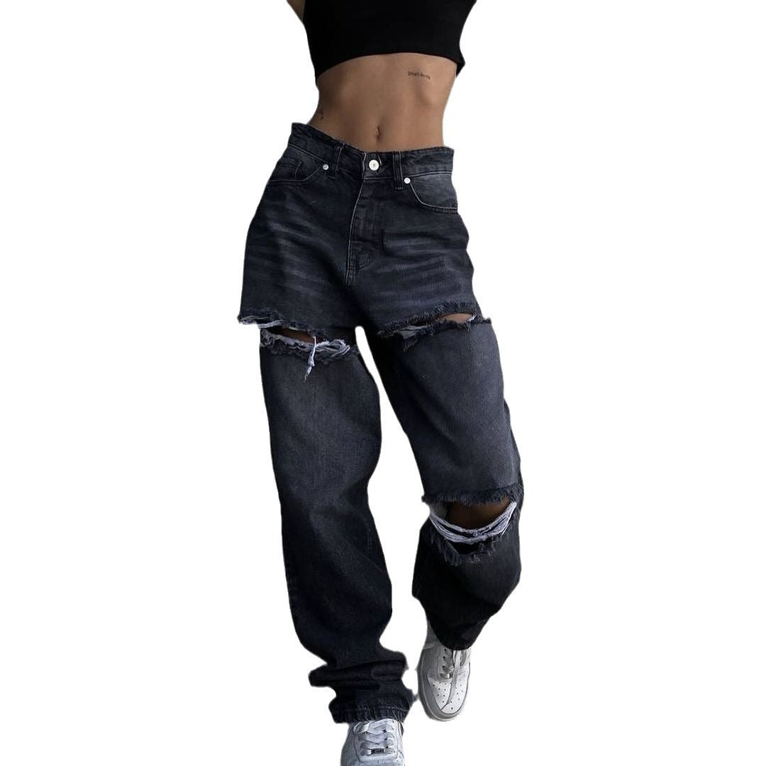 Marlene jeans for women with asymmetrical cut and distressed details Lune London