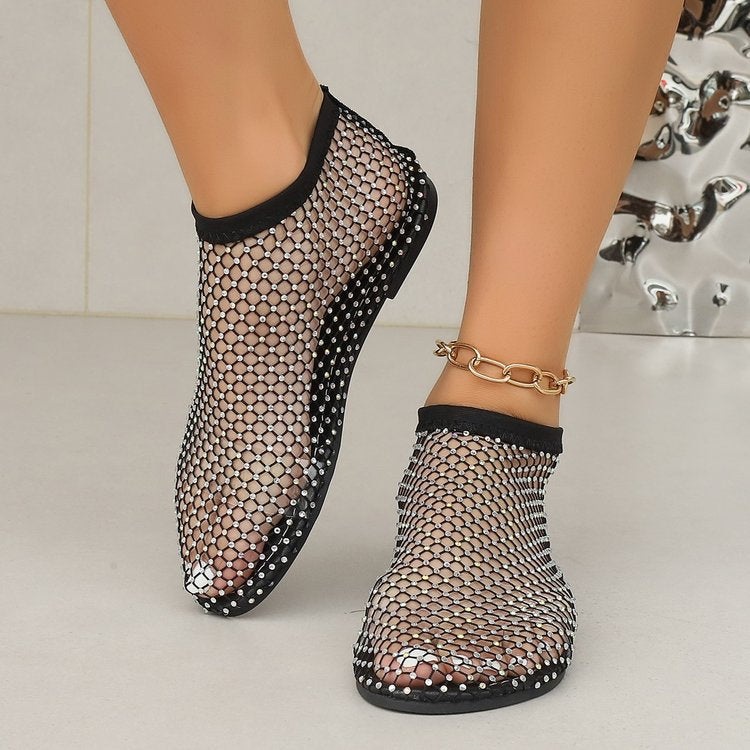 Glamorous ladies mesh shoes with rhinestone embellishments Lune London