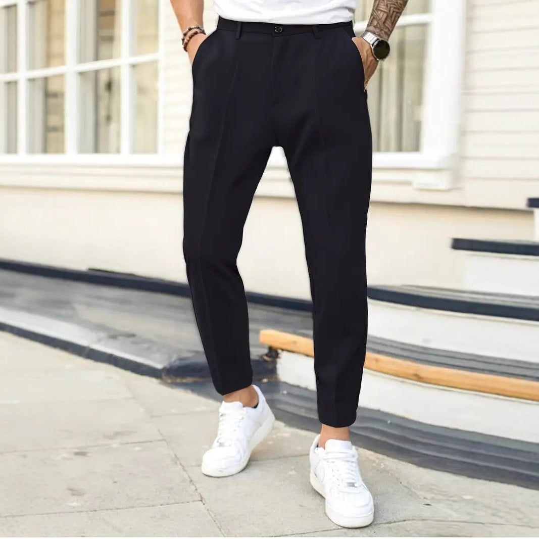 Modern slim fit suit trousers for men with elegant pleats Lune London