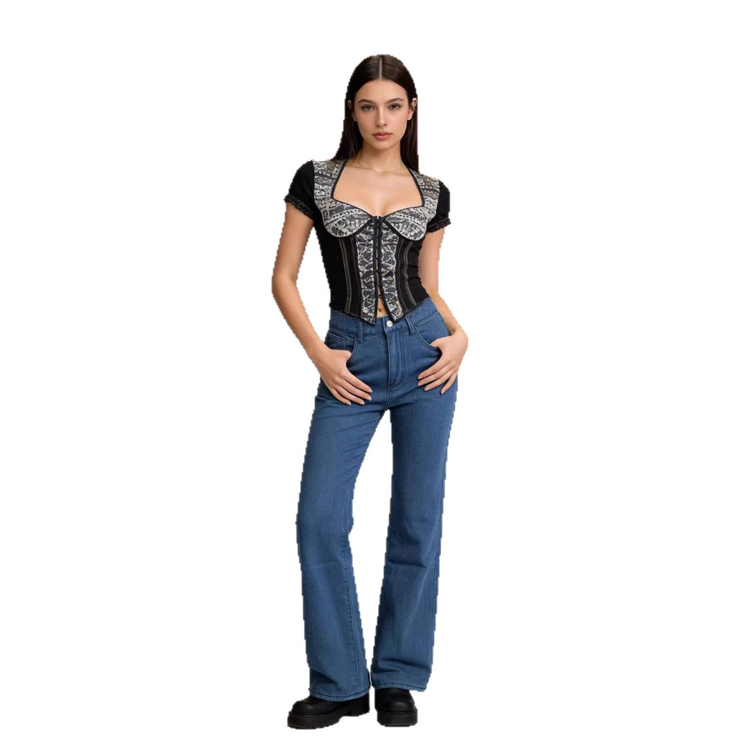 Women's Wide Jeans with Artistic Butterfly Design Lune London