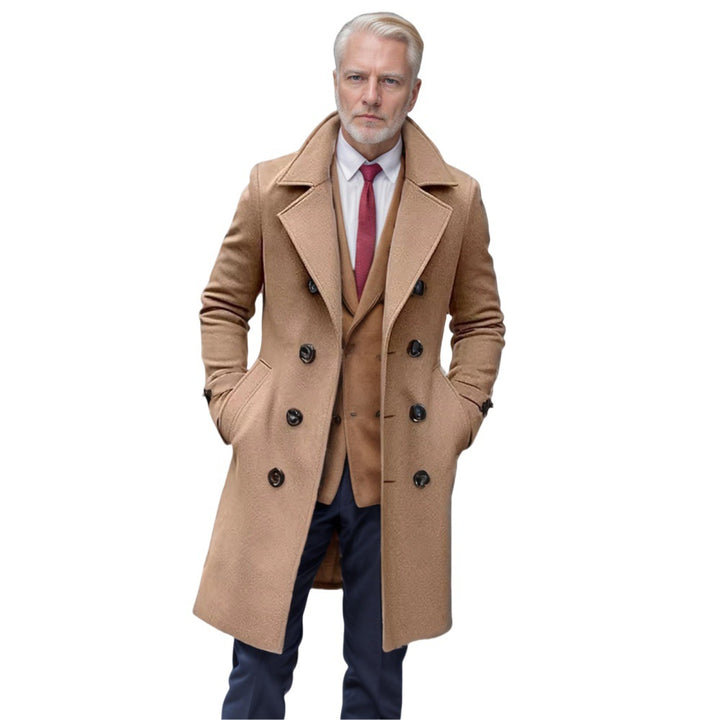 Elegant wool coat for men with double-breasted buttons and large lapels Lune London